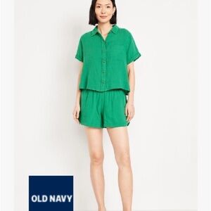 Old Navy Green High Waisted Crinkle Gauze Shorts